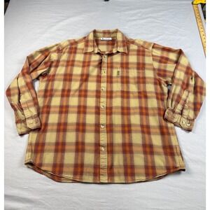 Columbia Mens Plaid Button Down Shirt Long Sleeve Tan Orange Herringbone XL